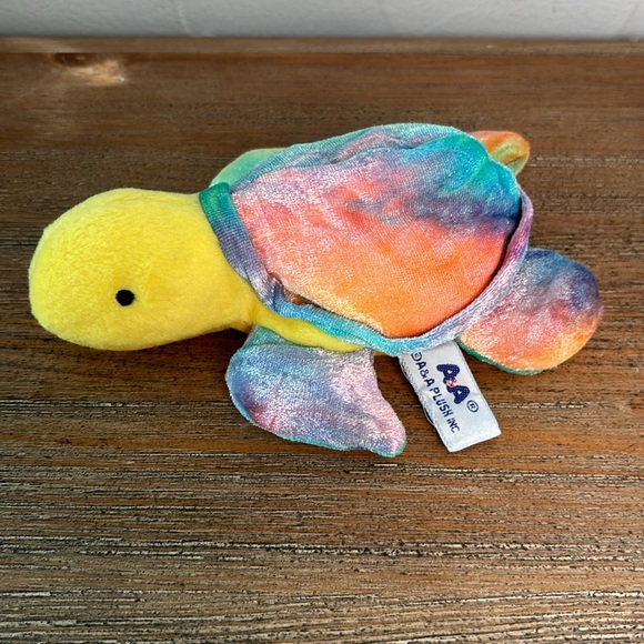 A&A Plush Inc Beanie PVC Pellet Plush Sea Turtle Tie Dye Yellow Pink Blue Green - Picture 8 of 9